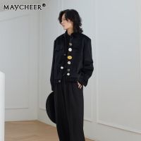 MAYCHEER   เสื้อแจ็กเก็ตปลายสูงแขนยาวพิมพ์ลายแจ็คเก็ตแฟชั่นดีไซน์ใหม่อารมณ์ของผู้ชาย