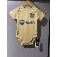 2223เด็กใหม่ Romper Barcelona Away เสื้อฟุตบอล GOLD Romper JERSEY แขนสั้น JERSEY bodysuit ขนาด912 Barcelona Baby Romper jeseye