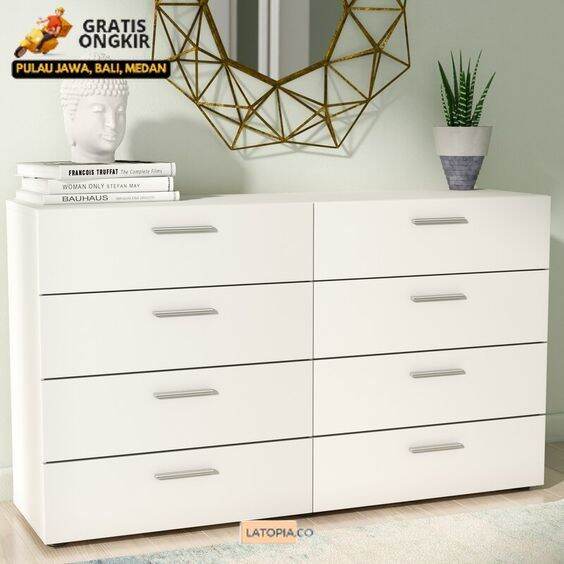 Meja Rias Ruang Tamu Dendron 8 Drawer Double Dresser bukan Rakitan