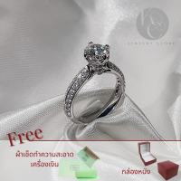 แหวนเพชร Moissanite 2ct. พร้อมใบรับรอง GRA  ตัวเรือน แหวนเงินแท้ 925 ชุบทองคำขาว แหวนเพชรเม็ดชู ฝังบ่าข้าง / Ring metal Silver 925 gem type Moissanite GRA certificate