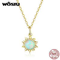 WOSTU 925 Sterling Silver Sun Necklace Romantic Opal Long Chain Link Necklace For Women Fine Jewelry CQN399-B