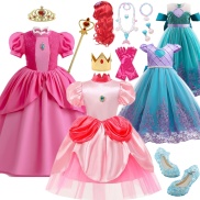Peach Princess Cosplay Dress Girl Game Role Playing Costume Birthday Party