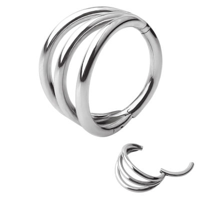 Right Grand ASTM F136 Titanium 16G Three Rings Septum Clicker Ring Nose Ring Sleeper Hoop Earring Helix Rook Conch Cartilage