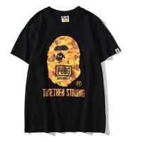 []Bape X PUBG เสื้อยืดแขนสั้นลําลอง พิมพ์ลายตัวอักษร พลัสไซซ์ M-3XL