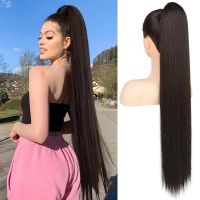 30 Inch Drawstring Black Ponytail Long Straight Clip in Ponytail Hair Extension Synthetic Natural Hairpiece Pony Hair for Women