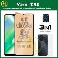 (3ใน1) ป้องกันหน้าจอกระจกนิรภัยเซรามิก VIVO Y31 + ฟิล์มกล้อง + ฟิล์มสำหรับ Vivo หลัง Y76 Y52 Y35 Y17 Y73 Y22S Y72 Y33S Y02 Y16 Y12 Y20S Y15 Y12A Y12S Y15S Y02S Y11 (G) y30 Y21T 5กรัม Y22ฟิล์มบางเซรามิก