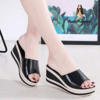 Hush Puppies_รองเท้าผู้หญิง รุ่น Dorri Wedges Slide HP IWSFB3386A - สีดำ รองเท้าแตะหนัง รองเท้าแตะแบบสวม คอลเล็คชั่น The Body Shoe Women Mules