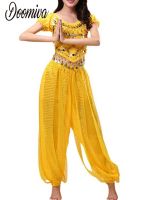 hot【DT】 Ladies Bollywood Belly Costumes Arabian Coins Lace-up Back Top Harem Pants Costume