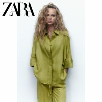 COD ZARA autumn new womens linen fabric loose casual lapel shirt + trousers suit