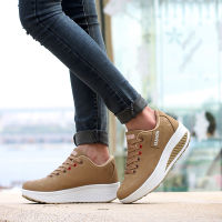 Shake Toning Shoes Women Platform Waterproof Ladies Wedge Sneakers Lace Up Fitness Height Increasing Walking Swing Shoes