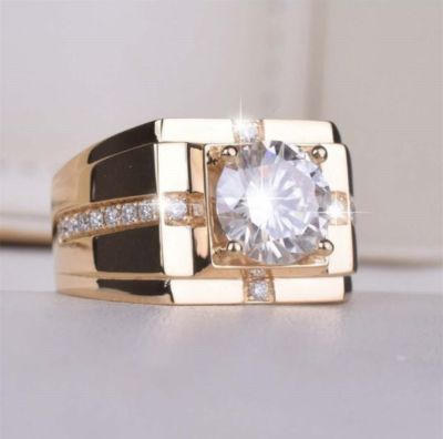 แหวนทองแดงเซอร์โคเนียมสีขาวสำหรับผู้ชายชุดสว่านเลียนแบบธุรกิจเงินแบบใหม่