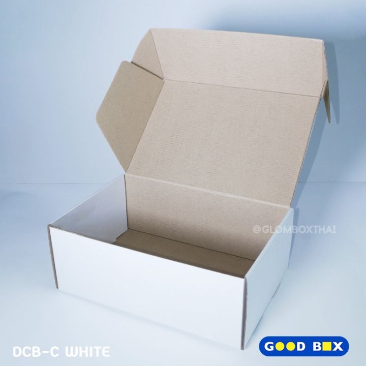 กล่องหูช้าง-สีขาว-กล่องลูกฟูกพัสดุไปรษณีย์-ฝาเสียบ-25-กล่อง-แพค-รับผลิตแบรนด์-goodbox