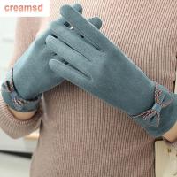 CREAMSD ถุงมือฤดูใบไม้ร่วงและฤดูหนาวสีทึบเก็บอุณหภูมิป้องกันความเย็นแบบเต็มนิ้วถุงมือหน้าจอสัมผัสสไตล์เกาหลีถุงมือขนแกะเยอรมันสำหรับผู้หญิง