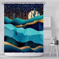 Moon Starry Landscape Shower Curtain Summer Tropical Plant Desert Art Painting Shower Curtain Colorful Abstract Waterproof Bathroom Decor with Hooks Waterproof Washable 72 x 72 Inc