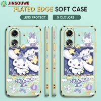 Jinsouwe เคสมือถือเคสโทรศัพท์ OPPO A58 4G Oppoa58เคสโทรศัพท์สำหรับเด็กผู้หญิงเด็กผู้ชายน่ารักการ์ตูนซินนามอนม้วนขอบสี่เหลี่ยมซินนามอนฝาหลังเคลือบหรูหราปลอกอ่อน