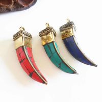 【CW】 Tibetan Capped Colorful Stone Pepper Fangs Amulet Pendants for Man TBP637