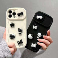 3D การ์ตูนน่ารักลายแมว KT โบว์สีดำสำหรับ IPhone14 13 12 11 Pro Max สำหรับเคสโทรศัพท์เป็นคู่แฟชั่น