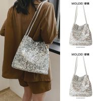 Summer large-capacity high-end niche sequined bucket bag women 2023 new silver fashion shoulder tote bag 【QYUE】