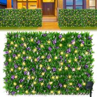 Expandable Fence with Solar Light String Stretchable Foliage Privacy Fence Faux Ivy Fence Panel Backdrop Artificial Hedges Fence