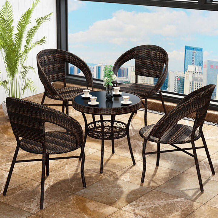 Rattan chair three-piece set balcony small table and chair leisure ...