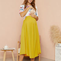 2021PatPat 2021 New ArrivalMaternity Round collar Color Block Color block Yellow Midi H Short-sleeve Nursing Dress