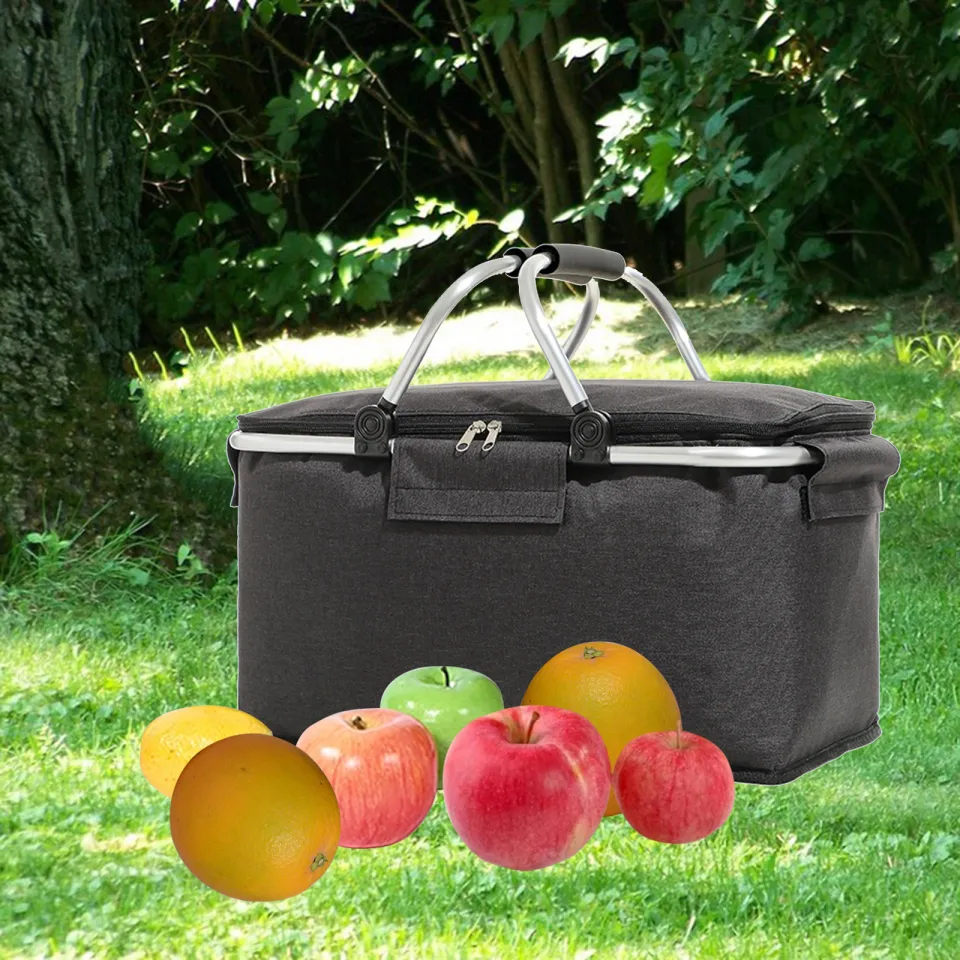 Insulated Picnic Basket for Adult Folding Container Store 42x23x23cm 