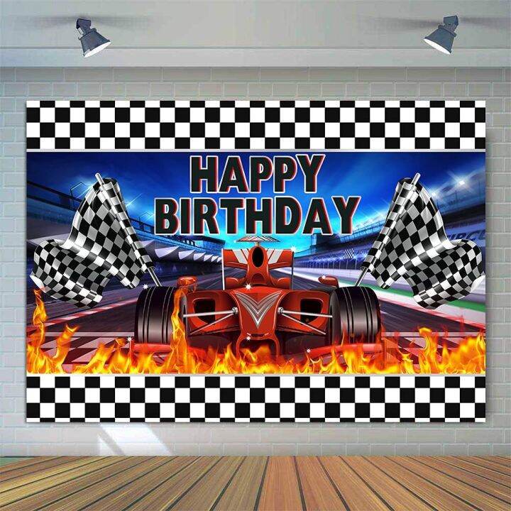 Racecar Happy Birthday Photography Backdrop Autodrome Black And White ...