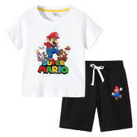 Super Mario Bros 2ชิ้นชุดเสื้อยืดเด็กเด็กหญิงเด็กชายลายการ์ตูนแฟชั่นกางเกงขาสั้นแขนสั้นผ้าฝ้าย2ชิ้นสำหรับฤดูร้อนสไตล์เกาหลีลำลอง