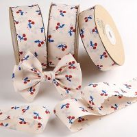 1m Cherry Double-Sided Printed Ribbon DIY Bow Hair Accessories Clothing Decorative Tooth Edge Polyester Cotton Edge Gift Wrapping  Bags