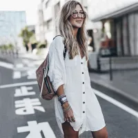 --D0512 Europe and the United States people cotton slub single-breasted beach blouse sexy bask deep v-neck shirt bikini smock