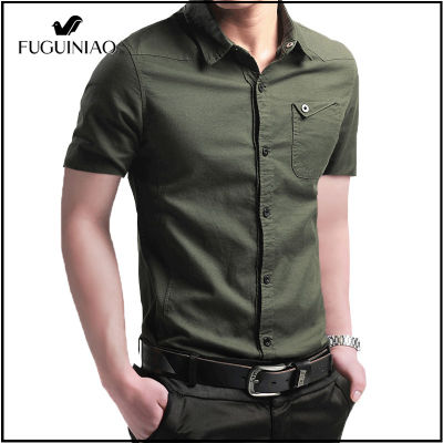 FUGUINIAO เสื้อเชิ้ตผ้าฝ้าย2022สำหรับผู้ชาย,เสื้อแขนสั้นทรงสลิมฟิตเสื้อผ้าแบรนด์ทหารระบายอากาศสำหรับฤดูร้อนสินค้าใหม่ปี100%