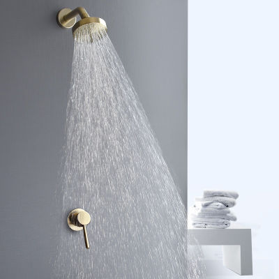 Brushed Gold Bathroom Fixture Waterfall Restroom Bath Shower Faucets Set Wall Mounted ss Rain Shower Faucet Mixer Set