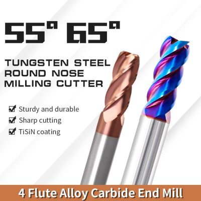 HRC55/65 คาร์ไบด์จมูกวัว End Mill 4Flutes Milling Cutter สําหรับการเคลือบโลหะผสม Router Bits เครื่องมือตัดเหล็กทังสเตน