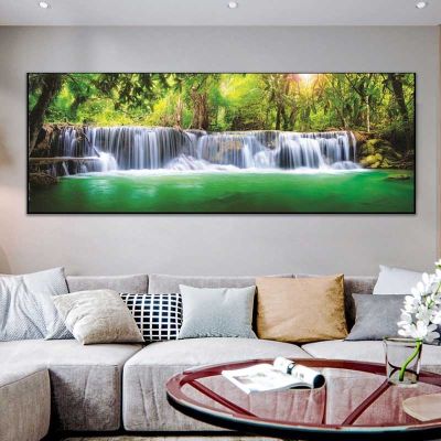Landscape Natural Waterfall Canvas Painting Green Tree Lake Leaf Posters and Prints Wall Picture Living Room Home Decor No Frame