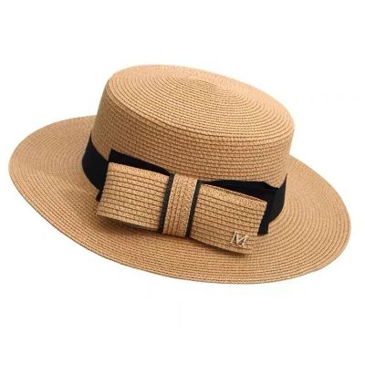 【CC】 Women  39;s Hat Bow Hats Flat Top Cap Seaside Protection Breathable Sunshade