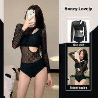 Honey Lovely ชุดว่ายน้ำหญิง2022ใหม่ INS ลมแขนยาวสยามสุทธิสีแดงสีดำเซ็กซี่ปกหน้าท้องบางว่ายน้ำน้ำพุร้อน HON1045