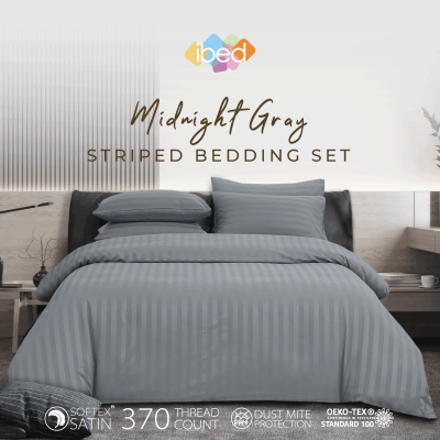 ibed ชุดผ้าปูที่นอนครบเซ็ท Softex Satin (ลายริ้ว) Midnight Gray 3.5 ฟุต,5 ฟุต,6 ฟุต - STRIPED COLLECTION