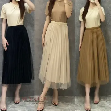 Chân Váy Dài Hàn Quốc (Kèm Đai) Dáng Xếp Ly Voan 2 Lớp Tiểu Thư Sang Chảnh  CV008 - Chân váy | ThờiTrangNữ.vn