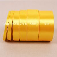 New 25 Yards Gold Yellow Silk Satin Ribbon 6mm-75mm Party Home Wedding Decoration Gift Wrapping Christmas New Year DIY Material Gift Wrapping  Bags