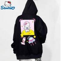 Sanrio Hello Kitty สเวตเชิ้ต Y2k โอเวอร์ไซส์ของผู้หญิงเสื้อมีฮู้ดแบบซิปฤดูหนาวอะนิเมะสีดำเสื้อลายพิมพ์แขนยาวกราฟิกแฟชั่น