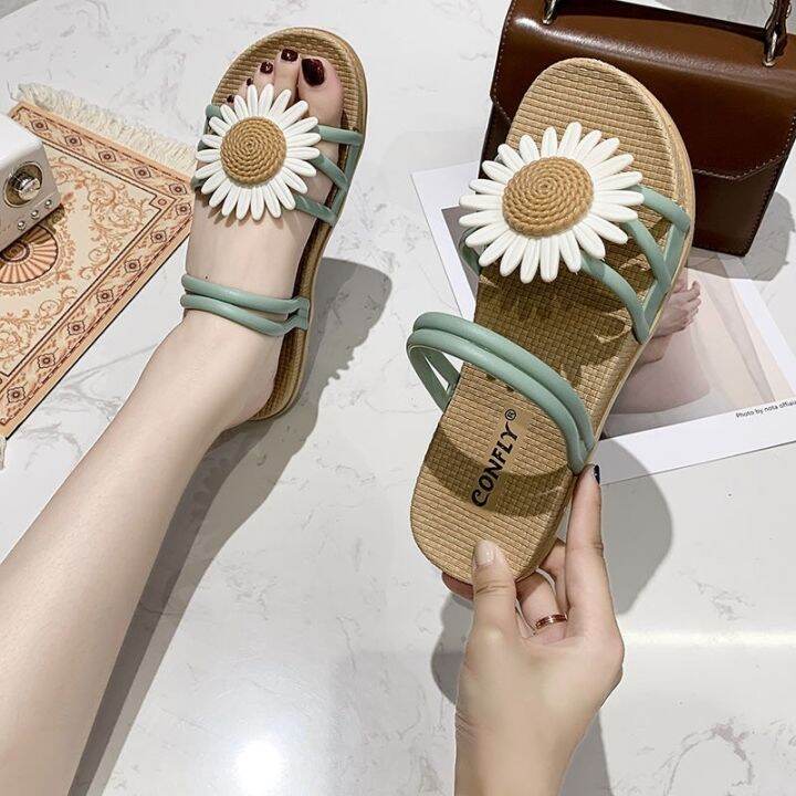 Smile Sunflower Korean Fashion Beach Flats Sandals For Women