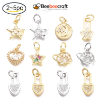 2-5 pc Brass Micro Pave Cubic Zirconia Pendants with Jump Ring Stars, Clear Real 18K Gold Plated 12x10x2mm, Jump Rings: 5x0.7mm, Inner Diameter: 3.3mm