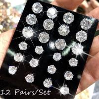 6/12 Pairs White Cubic Zirconia Earrings Set Women Round Zircon Stud Earrings Simple Fashion Jewelry Gift