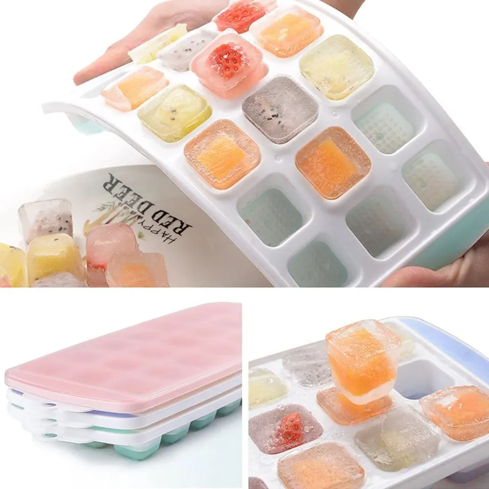 3-pack Silicone Ice Cube Trays With Spill-Resistant Removable Lid, Easy  Release Stackable 21 Cavity