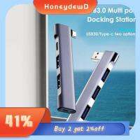 HONEYDEWD สำหรับแล็ปท็อปพีซี ตัวแยกสัญญาณ 4 in 1 ฮับ USB-C 3.0ยูเอสบี อะแดปเตอร์ OTG Pd ชาร์จไฟ