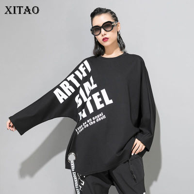 XITAO T-shirt Print Letter Black Women Pullover Full Sleeve T Shirt