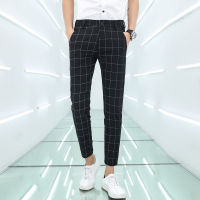 Size 28-36 Men Plaid Ankle-length Pants Casual Fashion Korean Style Slim Fit Chinos Formal Trousers No Ironing