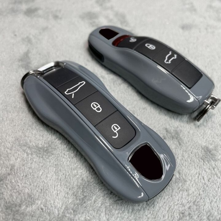 เคสกุญแจรถยนต์สีเทา3ส่วน-ชุดสำหรับพอร์ช-panamera-พริกป่น-boxster-cayman-718-911ฝาครอบกุญแจรีโมตพวงกุญแจปลอก-fob