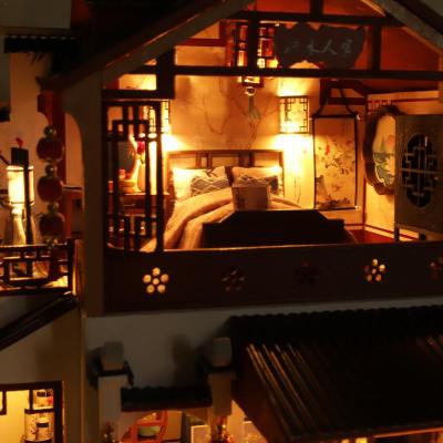 มินิบ้านตุ๊กตาชุดเรืองแสงไม้จีนอาคารรุ่นส่องสว่างขนาดเล็ก DIY ของเล่นการศึกษาสากลของขวัญวันเกิดสำหรับ