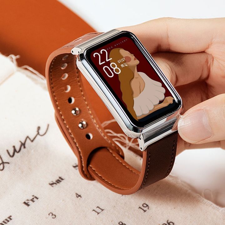 เหมาะสำหรับ-xiaomi-redmi-smart-band-2-สายนาฬิกาสายรัดข้อมือหนัง-double-pin-สายนาฬิกาเปลี่ยนสายรัดข้อมือ